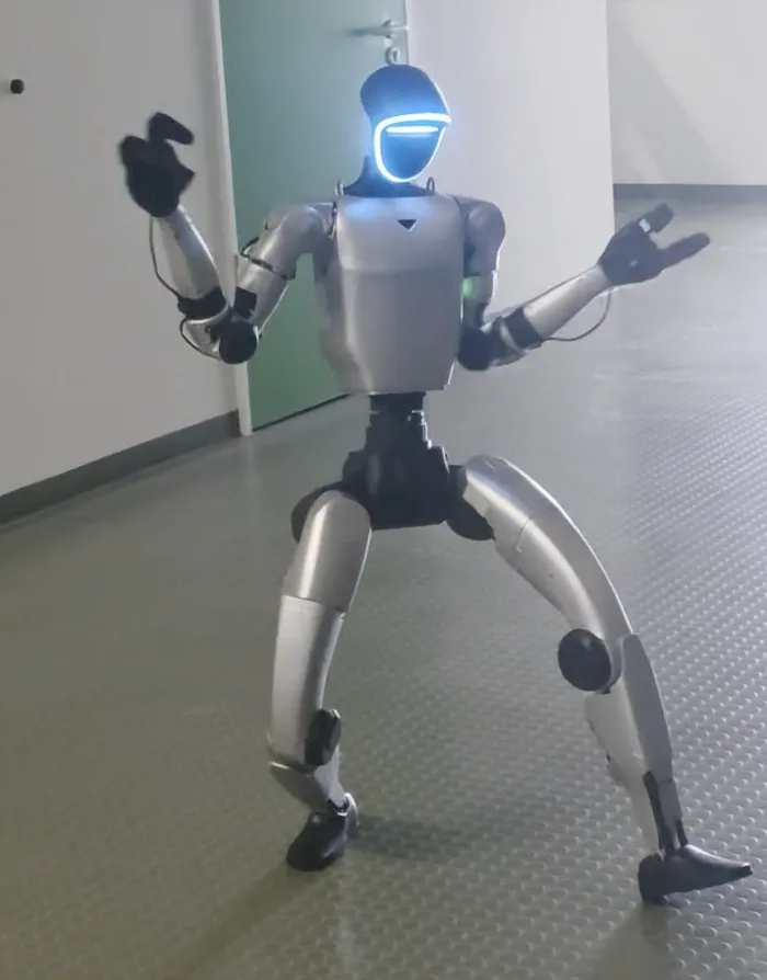 Unitree G1 humanoid robot moving during student thesis and supervision work